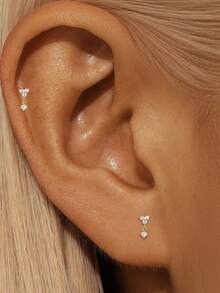 EleRunis 1pc 925 Sterling Silver Flower Stud Earring, Flat Back Labret Ear Jewelry, Suitable For Helix/Conch/Lobe/Cartilage/Ear Rim, Threaded Piercing, Delicate Jewelry For Daily Wear/Party - Gold - View 1