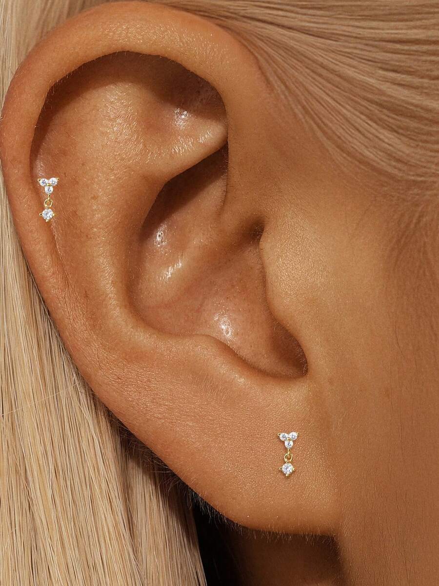 EleRunis 1pc 925 Sterling Silver Flower Stud Earring, Flat Back Labret Ear Jewelry, Suitable For Helix/Conch/Lobe/Cartilage/Ear Rim, Threaded Piercing, Delicate Jewelry For Daily Wear/Party - Gold - View 1