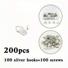 200 cái (100 cái móc + 100 cái vít) móc treo khung tranh hình tam giác bằng kim loại kèm vít, móc treo khung ảnh, phụ kiện phần cứng treo tường trưng bày tranh ảnh và tác phẩm nghệ thuật - Móc treo tranh - Xem 14