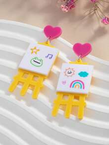 1pc Back To School Cute Cartoon Drawing Board Earring Mini Stand Sun Rainbow Cloud Heart Earring - Multicolor - View 3