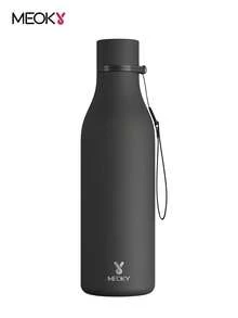 Meoky 17oz/500ml 磨砂運動水壺附手提帶 – 可樂造型不鏽鋼水瓶，柔軟觸感橡膠塗層，防漏雙層保溫，12小時保冷，適合健身、旅行、學校及戶外使用 - 黑色 - 查看 1