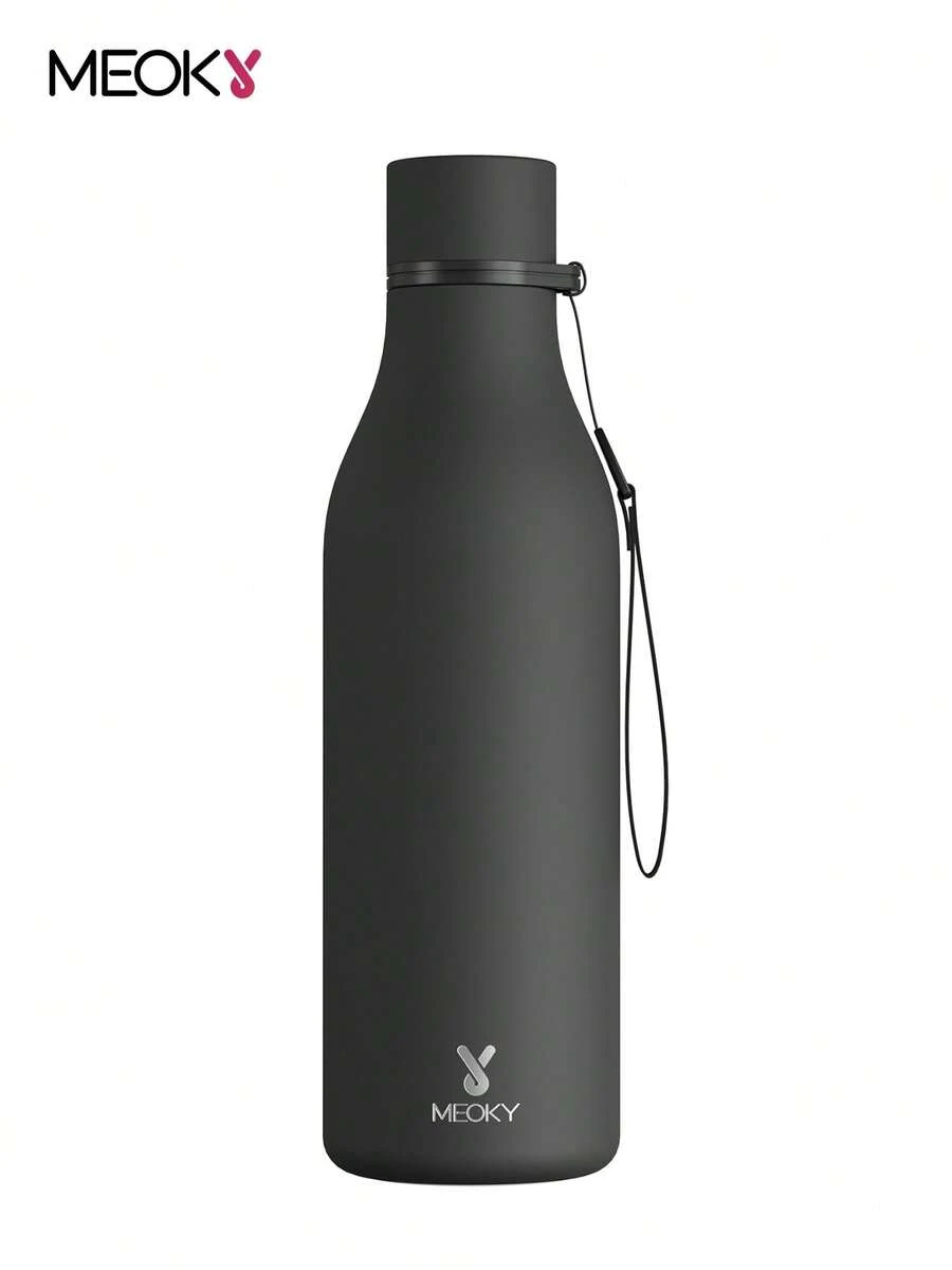 Meoky 17oz/500ml 磨砂運動水壺附手提帶 – 可樂造型不鏽鋼水瓶,柔軟觸感橡膠塗層,防漏雙層保溫,12小時保冷,適合健身、旅行、學校及戶外使用 - 黑色 - 查看 1