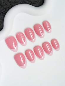 Almond-Shaped Handmade Press-On Nails, Y2K Hot Girl Style, Nude And Pink Nail Tips With Pink French Tip Design, Pure Handmade Press-On Nails, Suitable For Women And Girls, Glitter Nail Tips, 10 Pieces, 3 Sizes, Suitable For Parties, Balls, Daily Wear, Includes Tool Kit, Can Be Given As A Gift To Women And Girls. - Multicolor - View 2
