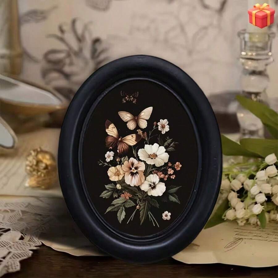 1pc Vintage Oval Photo Frame - Wall-Mounted Picture Frame, Can Be Hand-Transferred Photos, Rustic Style Suitable For Living Room, Bedroom, Kitchen - Holiday Decoration