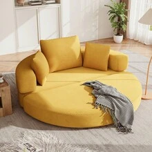 Flieks Multifunctional Freestanding Folding Sofa Bed (Boneless Couch) – Oval Bed With Cushions, Modular Sofa, Corduroy Fabric Cover (173 X 176 Cm), Suitable For Apartments, Living Rooms, Bedrooms - 黃色 - 查看 3