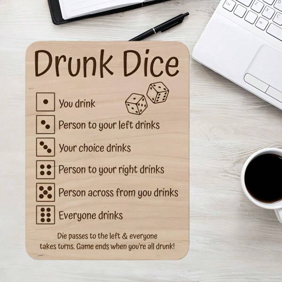 1/2件裝 Drunk Dice 木製遊戲標誌 刻印飲酒遊戲規則板 成人聚會之夜酒吧居家娛樂趣味派對遊戲配件 - 規則牌 - 查看 1
