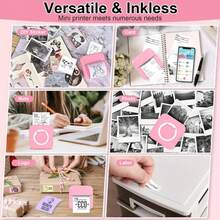PRINHSJI Wireless Mini Printer, Portable Inkless Thermal Sticker Printer With 5 Rolls Printing Paper, For Photos, Notes, Gift, Receipts, Lists, And DIY Journals, Compatible With IOS & Android - Multicolor - View 12