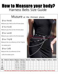 1pc Women's Black Gothic Style Body Belt, Adjustable Cross Chain One-Piece Waist Belt, Performance Costume Accessory, Suitable For Daily Wear, Street Style, Runway Events - Black - View 6