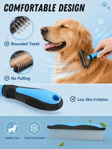 Pet Grooming Comb, Stainless Steel Undercoat Rake And Detangling Comb, Suitable For Cats And Dogs, Ergonomic Deshedding Tool, Removes Loose Hair, Mats And Knots, Summer Hair Care Essential - Multicolor - View 8