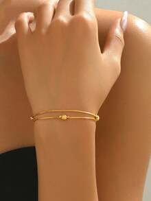 1pc Fashionable Personalized Versatile Minimalist Commuter Gold & Silver Color Adjustable Push-Pull Bracelet For Women - Yellow Gold - View 3