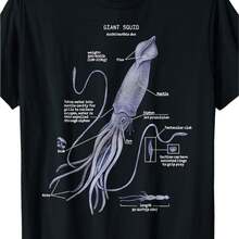 Camiseta de comndo Estampada de Biólogo Marino con Anatomía de Calamar Gigante de comndog - Negro - Ver 1