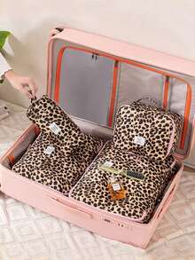 1Pc/Set Leopard Print Large Capacity Travel Storage Bag Set,Waterproof Luggage Storage Bag,Clothing Bag,Makeup Bag,Toiletry Bag,Travel Essentials - Multicolor - View 4