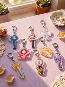 1Pc/8Pcs BangTang K-Pop Theme Fan Support Pattern Keychain, Cute Asymmetrical Shaped Metal Clasp Functional Bag Decoration, Suitable For Fan Meetings, Concert Support, Birthday Gifts, Student Backpack Decoration, Merchandise Collection, Holiday Celebration And All Season Use - Style2 - View 3