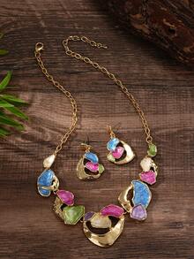 Cring Coco 2pcs/Set Perhiasan Wanita Set Fashion Boho Nautical Geometris Kalung dan Anting untuk Pesta Sehari-hari, Liburan, Festival Musik, Pantai, Aksesoris, Hadiah - geometri - View 4