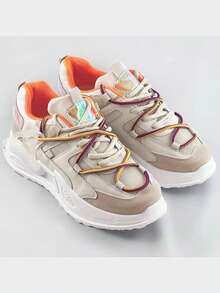 Women's Sneakers With Double Laces, Sports Shoes, Laces, Imitation Leather. - Beige - View 4
