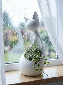 1pc Multifunctional Cat-Shaped Storage Decor, Multipurpose Plant Pot And Key Holder, 2-In-1 Resin Desktop Organizer, Creative Succulent Planter, Entryway Key Storage Box, Minimalist Home Decor, Suitable For Living Room, Bedroom And Entryway - A - View 2