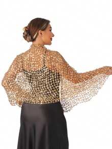 1 pièce Châle à franges de paillettes hydrosolubles, cape brillante brodée, 175*50cm, châle de soirée, fête et dîner de vacances pour femmes - Multicolore - Voir 7