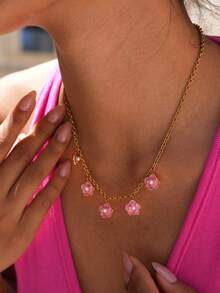 Frminee 1pc 18K Gold Plated Stainless Steel Rose Pendant Necklace For Women, Women's Jewelry Accessory, Suitable For Daily Wear And Vacation - Multicolor - View 5