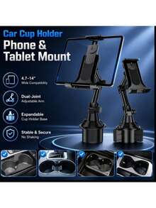 Car Cup Holder Phone Tablet Mount, 2-In-1 Adjustable Height & 360° Rotatable Smartphone Stand With Stable Clamp Grip, Anti-Shake Hands-Free, Universal Cup Holder Expander For IPhone Android, SUV Truck RV, Road Trip Essentials, Car Accessories - Multicolor - View 2