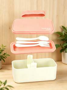 Creative Minimalist Lunch Box Set, Rectangular Bento Box With Knife, Fork And Spoon, Large Capacity Divided Food Storage Container, Portable Outdoor Food Box, Perfect For Students And Office Workers - Multicolor - View 8