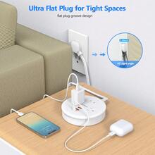 Regleta de viaje con 3 tomas, 1 puerto USB-C y 2 puertos USB-A, cable de extensión retráctil de 4 pies, enchufe ultra plano para artículos esenciales de crucero, protección contra sobretensiones, compacta para maleta - Blanco - View 5