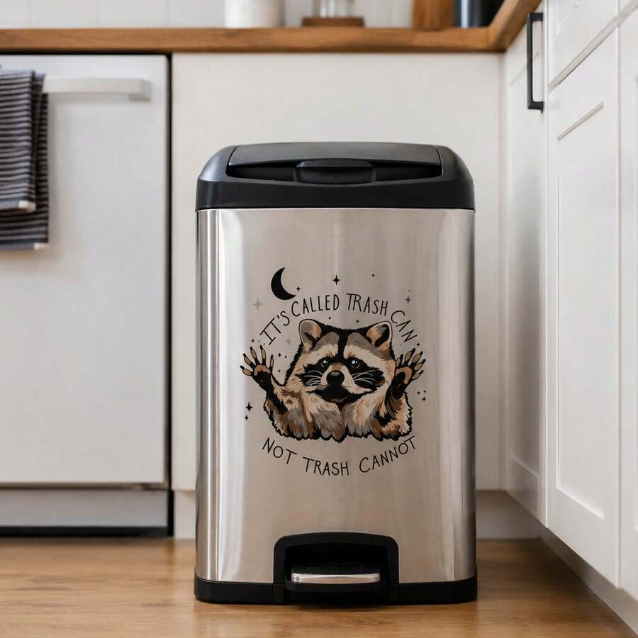 Pegatina de Mapache Humorística para Cubo de Basura, Calcomanía de Vinilo Impermeable para Cocina, Decoración con Frase Divertida Despegable y Adhesiva, Calcomanía Removible para Cubo de Basura de Cocina, Garaje, Patio - Pegatinas de mapaches para el cubo de basura - Ver 1