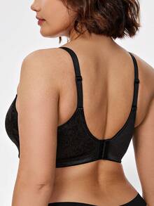 Wingslove Women's Full Coverage Wireless Slimming Bra, No Padding Comfortable Bra, Plus Size Floral Pattern - Black - View 5