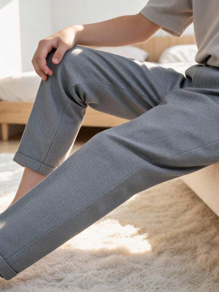Boys' Formal Pants, Flat Front, School Uniform Trousers, Light Gray, Size 4-16 Years - Light Grey - View 1