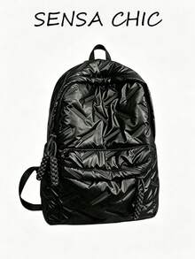 Classic Fashion Student Backpack, New Stylish College Style, Solid Color Rhombus Pattern Design, Large Capacity Multi-Pocket Backpack, Suitable For Travel And Vacation, Ideal Choice For Campus Use During Classes. Short-Distance Travel , Back To School - Black - View 1