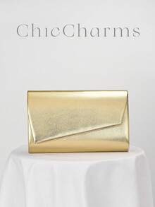 Bolso de Mano Elegante y Sencillo de Estilo Europeo y Americano, Hecho de PU de Alta Calidad, Diseñado con Elegancia para Mujeres Elegantes, Bolso de Hombro con Cadena Simple - Oro 3 - Ver 2