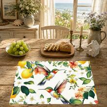 1pc/4pcs/6pcs, Home Decor, Floral & Bird Pattern Printed Linen Placemats, All-Season Use, Suitable For Dining Table, Washable Placemats, Coasters, Kitchen Placemats, Home Goods, Kitchen Supplies, Table Decor - Multicolor - View 3
