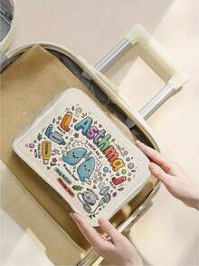 1pc "Asthma" Cute Respiratory Care Print Makeup Bag, Large Capacity Toiletry Bag, Unisex, Suitable As Birthday Gift - Multicolor - View 2