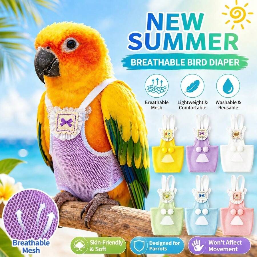 Summer New Pet Bird Clothing, Including Breathable Mesh Fabric, Diapers, Poop Bags, Flight Suits, And Diapers Suitable For Pigeons And Parrots - 1PC - View 1