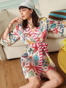 Chillnights 多彩 2 件組 有鋼圈 1/2 杯條紋拼色中袖女款晨袍 - 彩色 - 查看 3