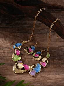 Cring Coco 2pcs/Set Perhiasan Wanita Set Fashion Boho Nautical Geometris Kalung dan Anting untuk Pesta Sehari-hari, Liburan, Festival Musik, Pantai, Aksesoris, Hadiah - geometri - View 7