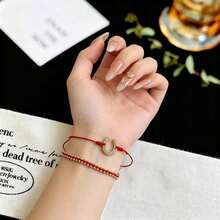 1 buah Gelang Tali Merah Berlian Tunggal Dua Lapis Gaya Cina Baru Mewah untuk Wanita, Perhiasan Gelang Kaki Desain Personalisasi Niche Kelas Atas yang Indah - Merah - View 2