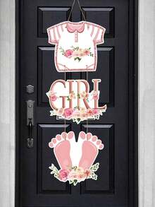 1 Set Pink Baby Shower Paper Door Hanging Decoration, Cute Pink Footprint And Floral Print Hanging Banner, Gender Reveal, Baby Shower, 1st Birthday Door Background Decoration, Creative Party Gift, Baby Girl Reveal And Birthday Wall Door Hanging Decoration - Multicolor - View 5