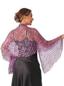 1 pièce Châle à franges de paillettes hydrosolubles, cape brillante brodée, 175*50cm, châle de soirée, fête et dîner de vacances pour femmes - Multicolore - Voir 12