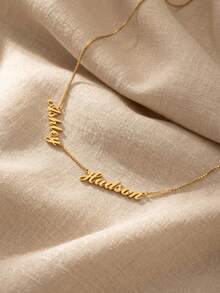 1pc Personalized Stainless Steel Necklace, 18K Gold Plated Customized Name Necklace, Birthday Gift For Mother And Wife - Gold - View 9