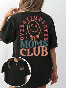 Camiseta de manga corta con cuello redondo y estampado de letras REIB - Negro - Ver 1