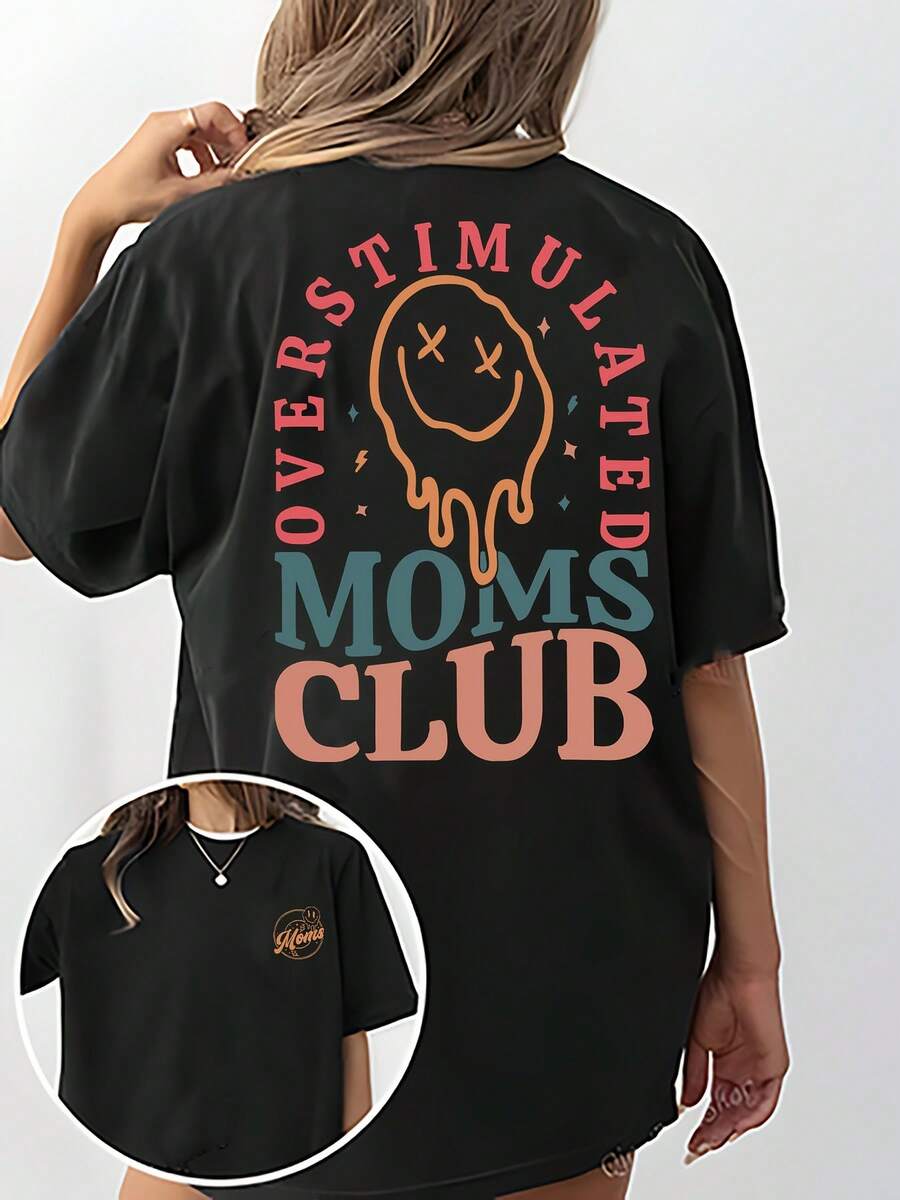 Camiseta de manga corta con cuello redondo y estampado de letras REIB - Negro - Ver 1