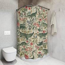 Vintage Floral Alligator Shower Curtain | Botanical Crocodile Pattern - Colorful - View 7