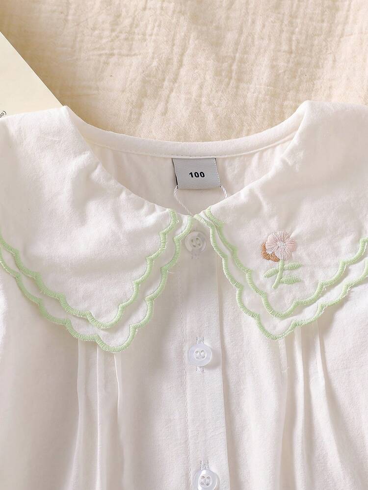 New Girls' Long Sleeve Pure Cotton Shirt Collar Top Blouse - White - View 3