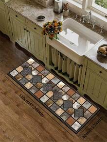 1pc Vintage Tile Pattern Diatomaceous Earth Kitchen Mat, Dark Edged Warm Brown Gray Stone Texture Absorbent Anti-Slip Stain-Resistant Foot Mat, Kitchen Bathroom Entryway Living Room Universal Home Decor Soft Rug - Multicolor - View 7