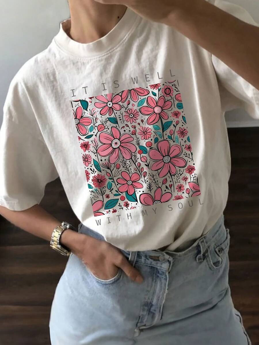 Premium Fashion T-Shirt For Women With Round Neck, - White - View 1