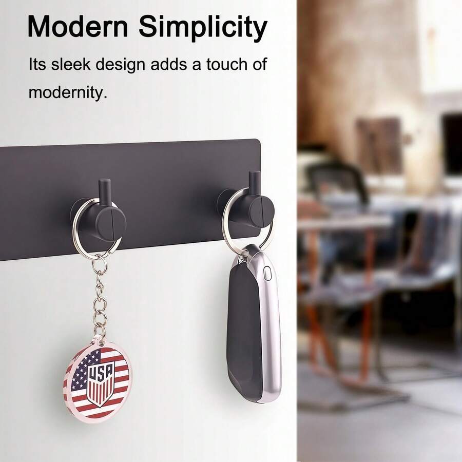 No-Drill Wall-Mounted Key Holder | 2/3 Hook Design + Adhesive Fixing, Minimalist Black Style, Suitable For Entryway/Kitchen/Bathroom, No-Trace Installation, Key Storage Organizer - Black - View 1