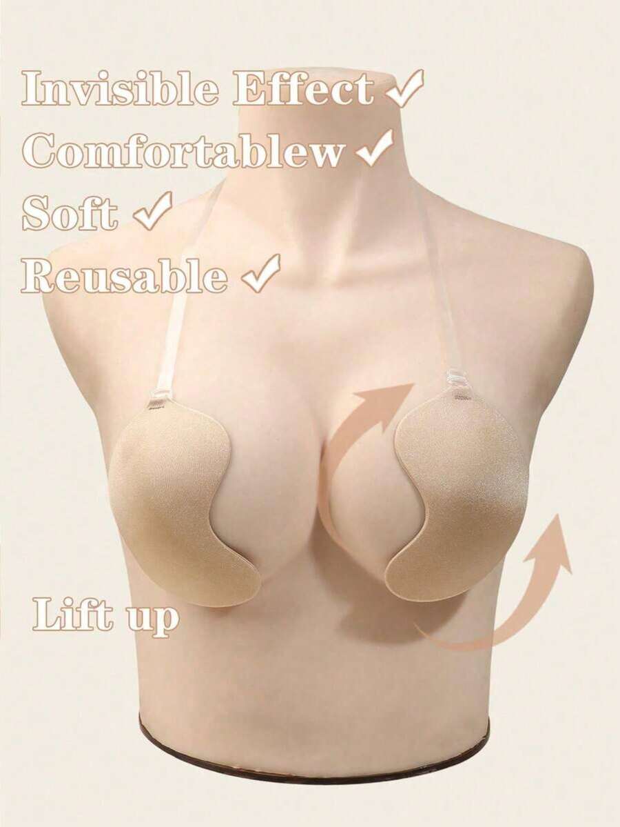 1/2對隱形提拉胸罩 女款露背無肩帶胸罩 無縫自黏式矽膠乳貼胸貼 適合婚紗穿著 膚色與黑色 可重複使用 適合四季