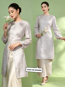 1pc Women's Casual Printed Button Long Sleeve Blouse (Inner Not Included) - Light Grey - View 1