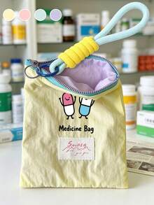 Macaron Color-Block Storage Bag With Lanyard, Medicine Storage Bag, Passport Storage Bag, Can Be Hung On Bags For Organizing Pills And Small Accessories, Document Storage Bag, Large Capacity Makeup Bag, Nylon Zipper Toiletry Bag, Makeup Bag, Convenient Thin Lipstick Storage Bag, Coin Purse, Toiletry Bag, Travel Essential, Back To School Gift, Suitable For Organizing Pills, Small Accessories, Capsules, Chewable Tablets - Multicolor - View 6