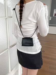 Spring/Summer New Mini Square Handbag For Women, Premium Texture Shoulder Bag, Flap Closure Small Purse, Red Cute Crossbody Bag, Accessory Bag - Black - View 9
